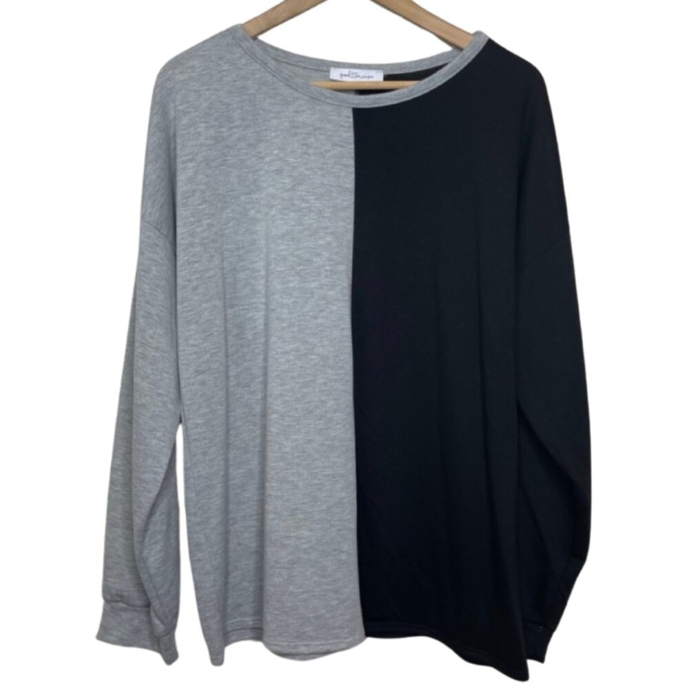 Two-Tone Gray and Black Long Sleeve Top